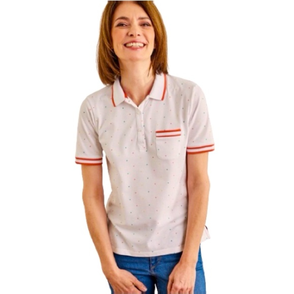 NWT WoolOvers Polka Dot Cotton Pique Polo Shirt Womens Size L